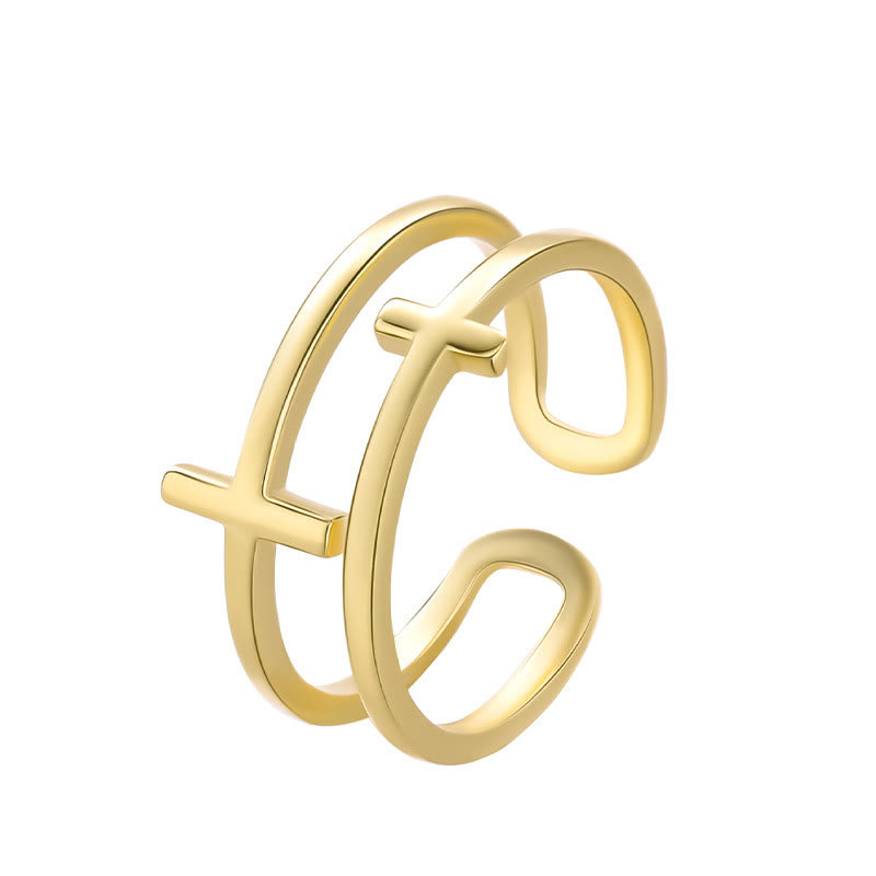 Christianartworkshop Double Cross Minimalist Ring - Adjustment - Gold - image 1