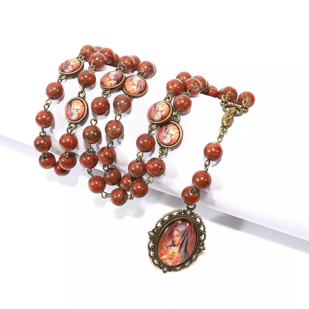 Christianartworkshop Our Lady Seven Sorrows Natural Sesame Stone Rosary - image 9