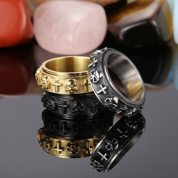 Christianartworkshop Rotatable Skull Head Cross Religion Ring - image 4