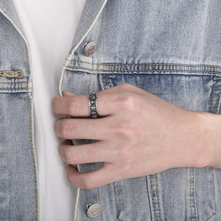 Christianartworkshop Rotatable Skull Head Cross Religion Ring - image 3