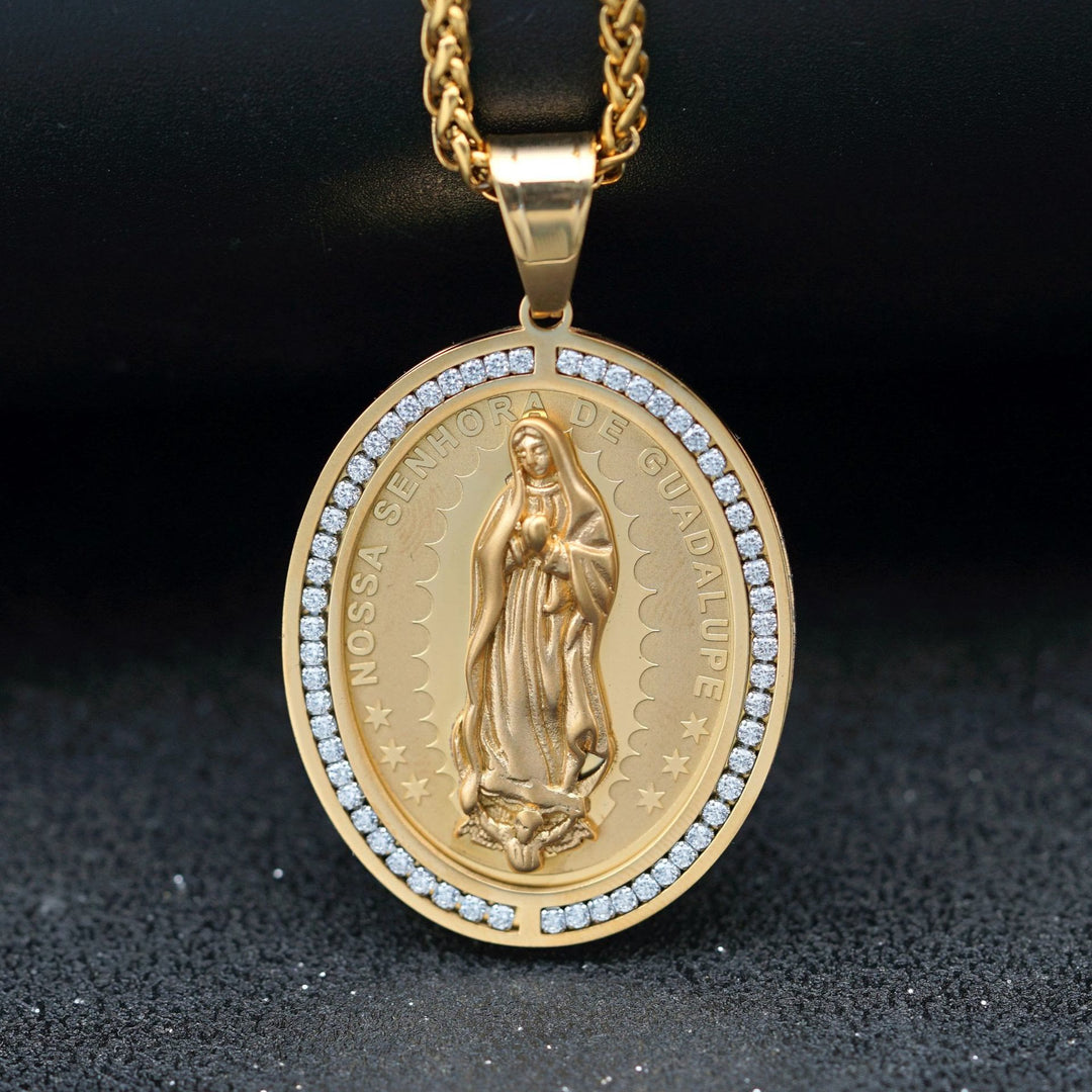 Christianartworkshop Virgin Mary Religious Stainless Steel Pendant Necklace - Golden - image 5