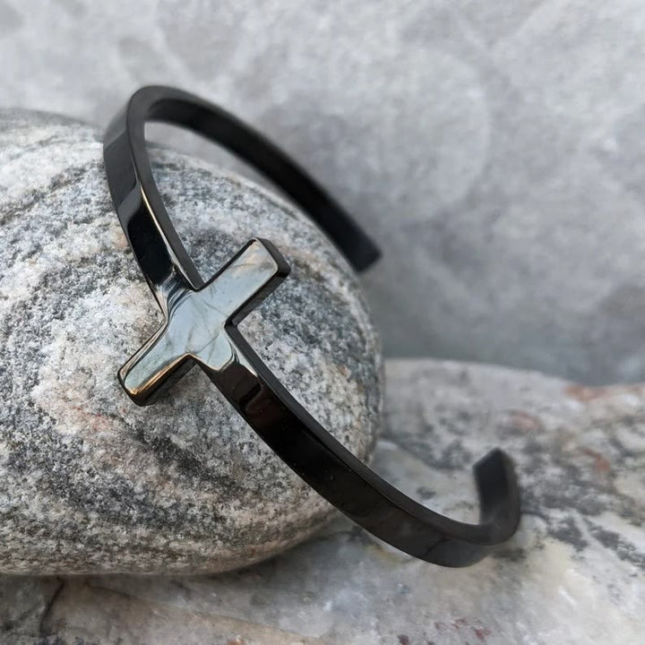 Christianartworkshop Silver Cross Cuff Bangle Religion Bracelet - Black - image 8