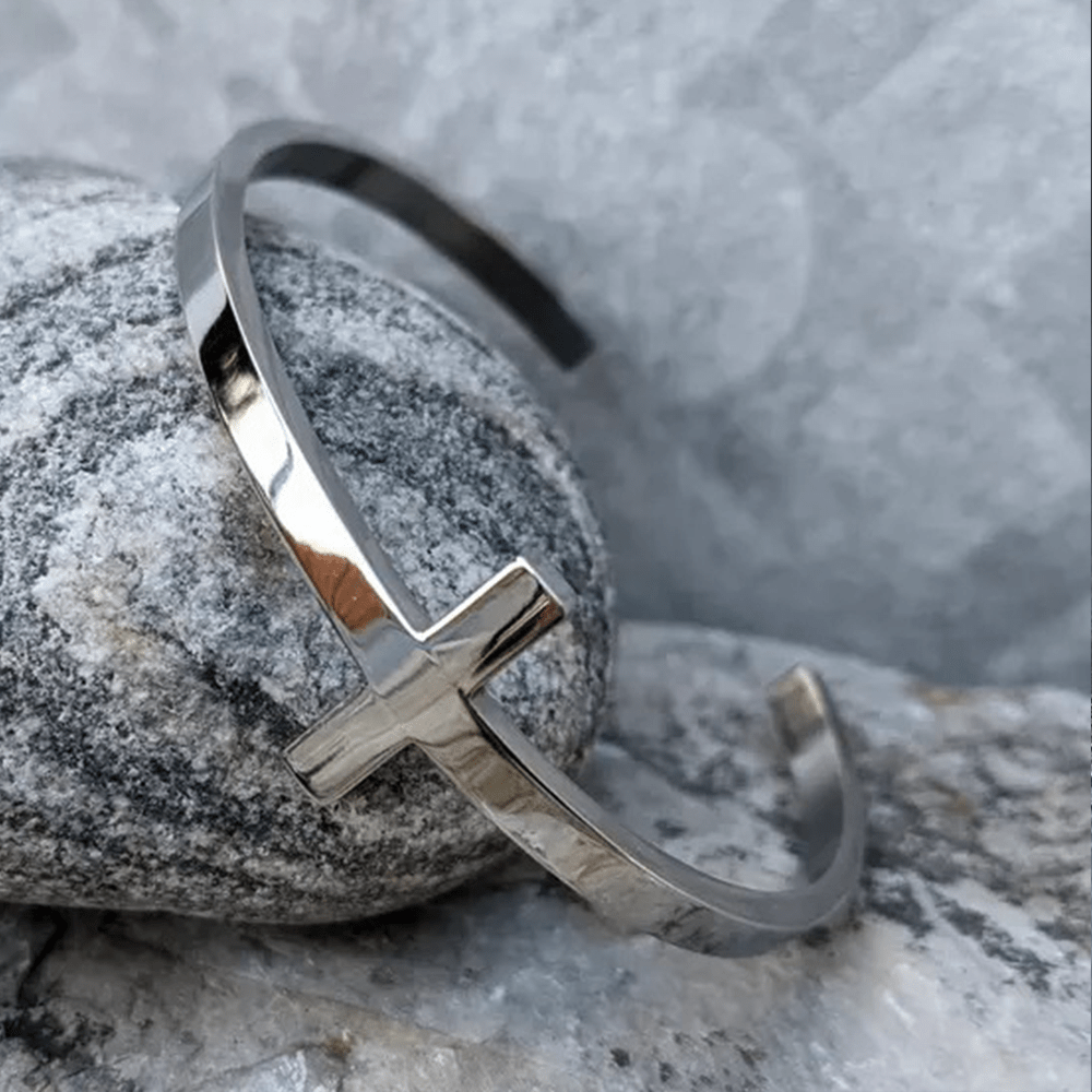 Christianartworkshop Silver Cross Cuff Bangle Religion Bracelet - image 2