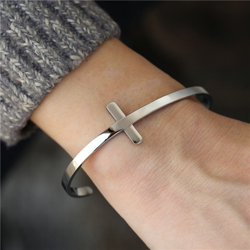 Christianartworkshop Silver Cross Cuff Bangle Religion Bracelet - Silver - image 1