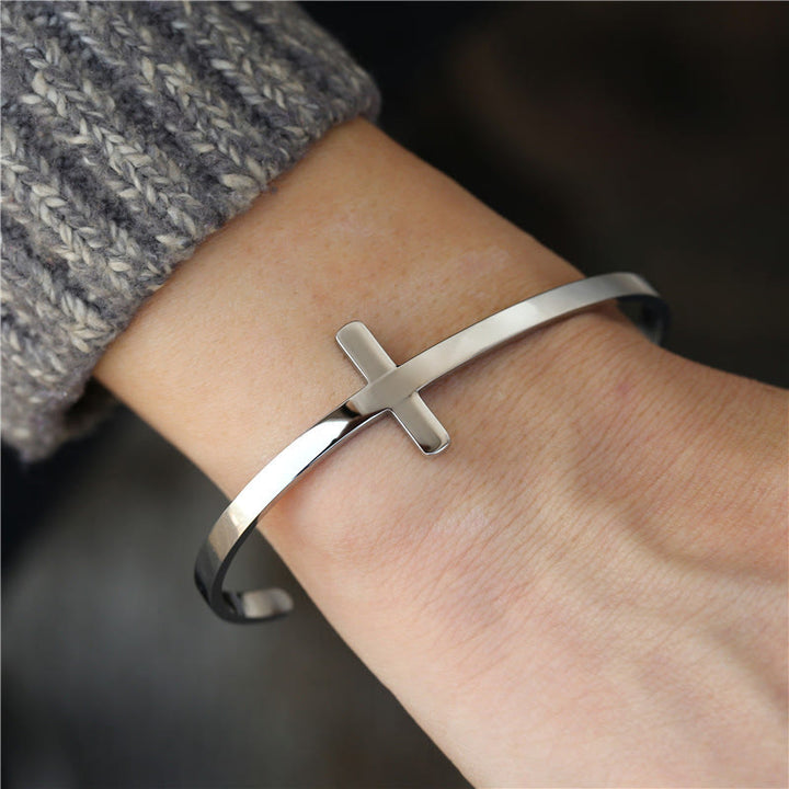 Christianartworkshop Silver Cross Cuff Bangle Religion Bracelet - Silver - image 1