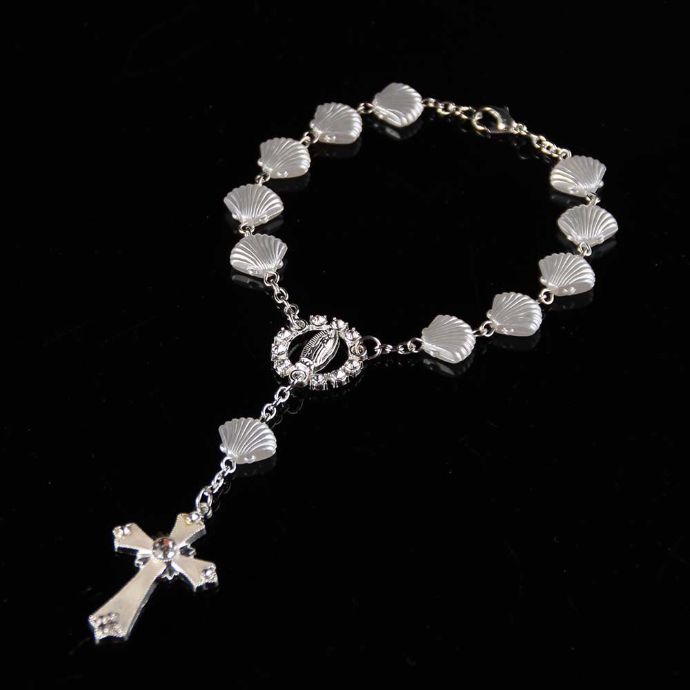 Shell Star Bead Bracelet Catholic Religious Rosary - Clear Shell - image 1