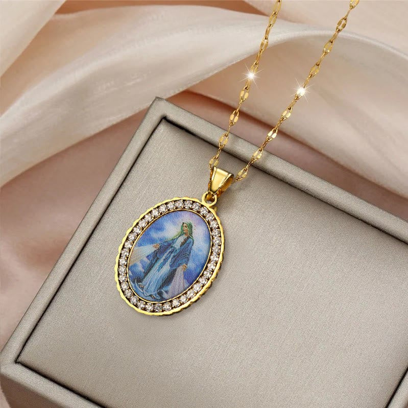 Christianartworkshop Virgin Mary Painting Necklace Religious Icon Jewelry - image 4