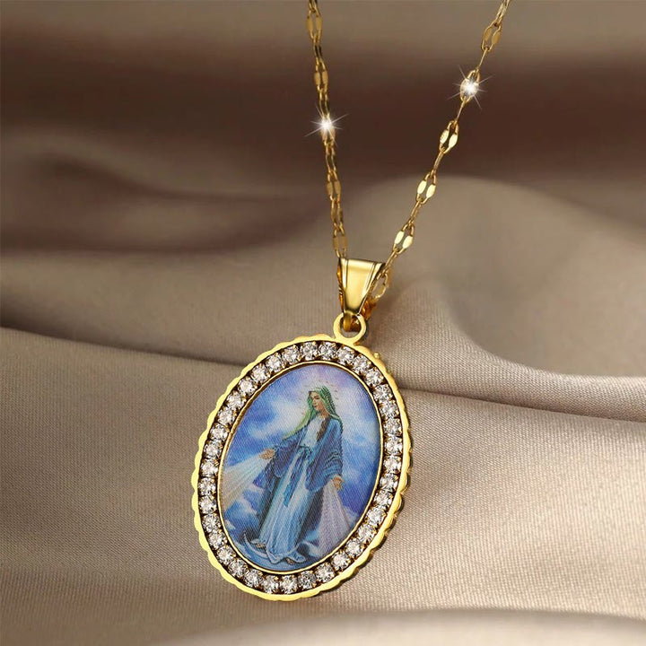 Christianartworkshop Virgin Mary Painting Necklace Religious Icon Jewelry - image 2