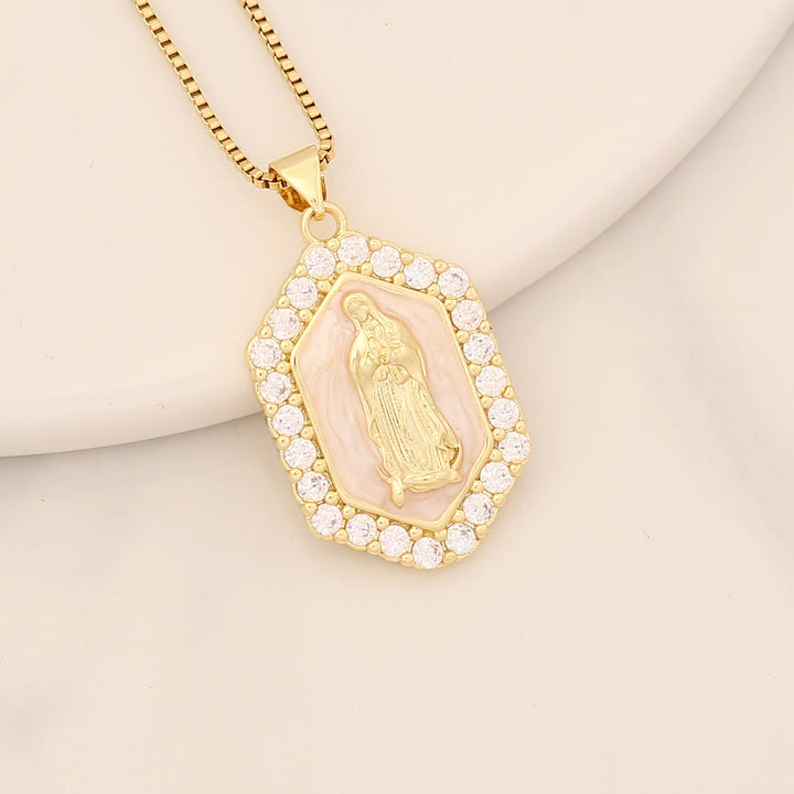 Christianartworkshop Exquisite Blessed Mary Micro-inlaid Zircon Necklace - White - image 6