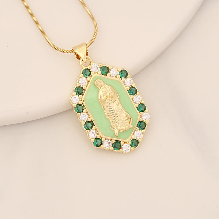 Christianartworkshop Exquisite Blessed Mary Micro-inlaid Zircon Necklace - Green - image 5