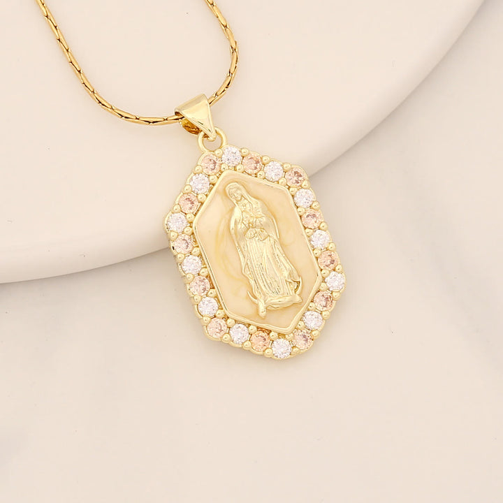 Christianartworkshop Exquisite Blessed Mary Micro-inlaid Zircon Necklace - Champagne - image 8