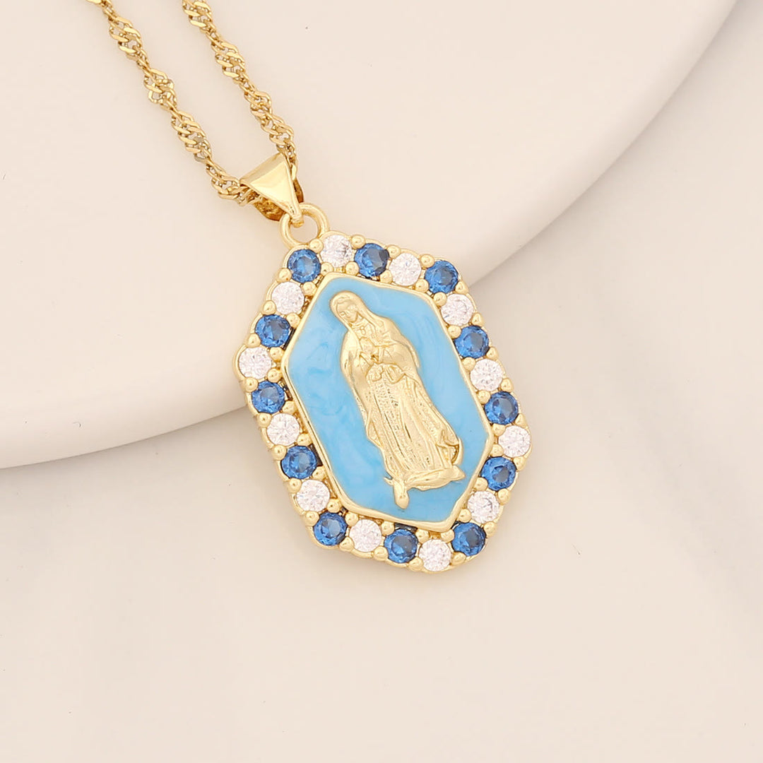Christianartworkshop Exquisite Blessed Mary Micro-inlaid Zircon Necklace - Sky Blue - image 4