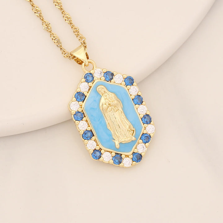 Christianartworkshop Exquisite Blessed Mary Micro-inlaid Zircon Necklace - Sky Blue - image 4
