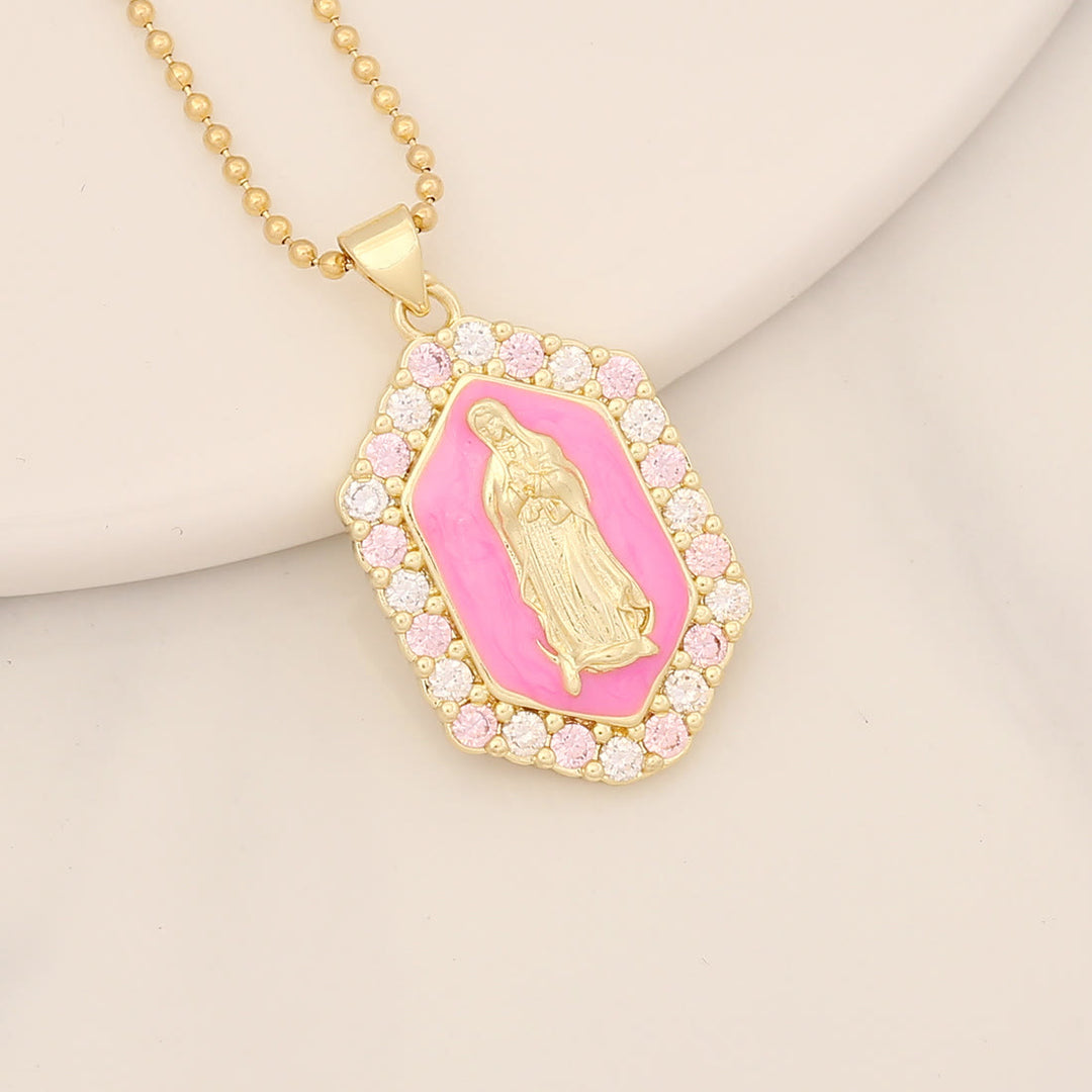 Christianartworkshop Exquisite Blessed Mary Micro-inlaid Zircon Necklace - Pink - image 7