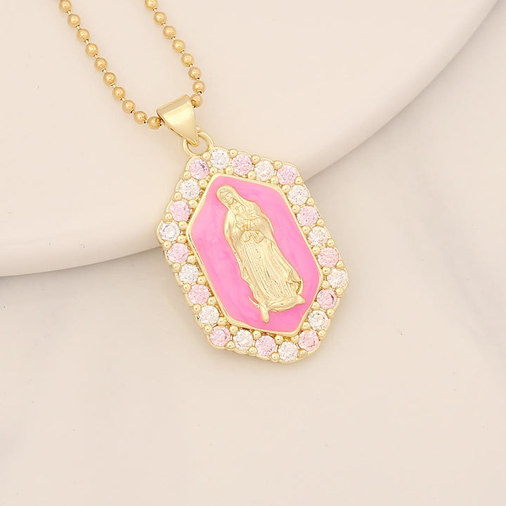 Christianartworkshop Exquisite Blessed Mary Micro-inlaid Zircon Necklace - Pink - image 7