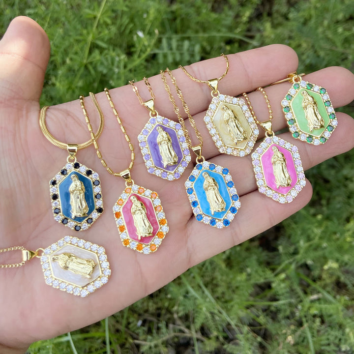 Christianartworkshop Exquisite Blessed Mary Micro-inlaid Zircon Necklace - Navy Blue - image 1