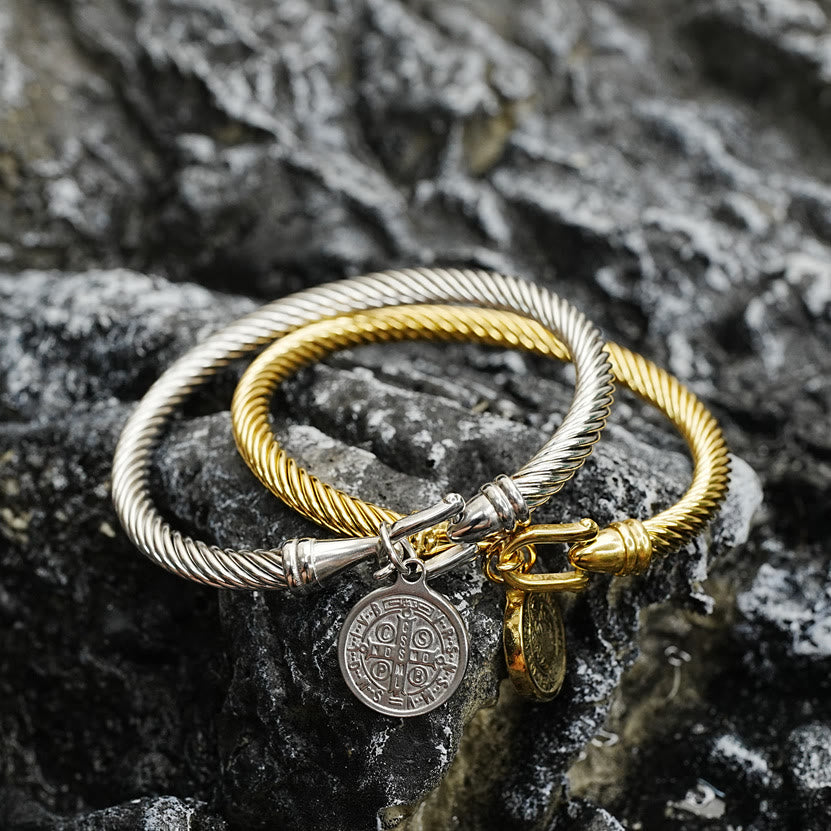 Christianartworkshop St. Benedict Twisted Cable Bangle Bracelet - Golden - image 1