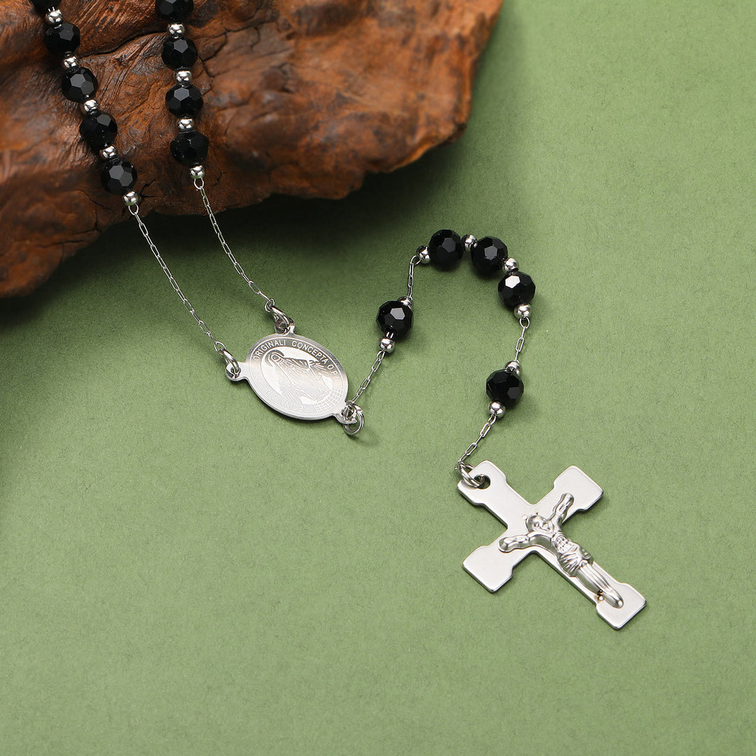 Stainless Steel/Crystal Beads Rosary with Crucifix - Crystal-Black - image 10