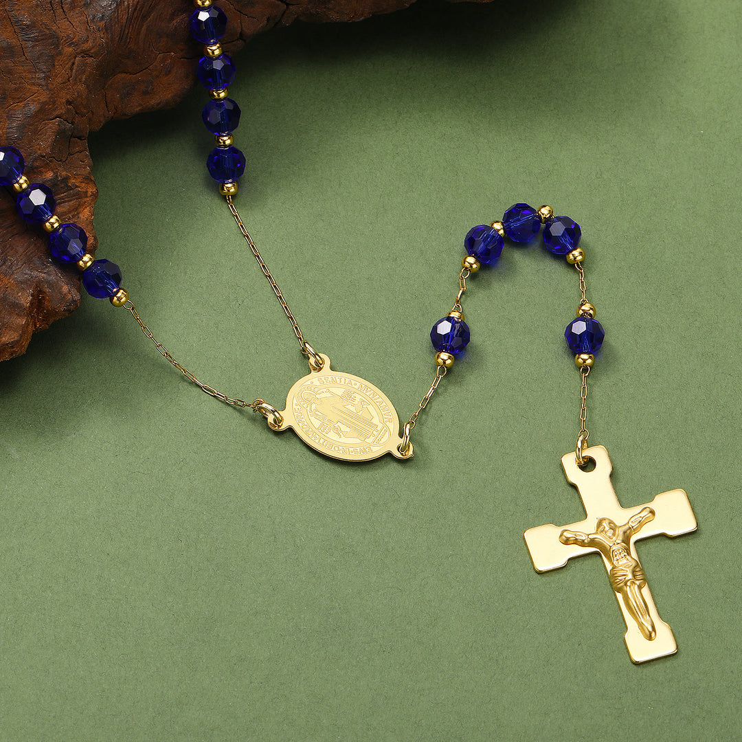 Stainless Steel/Crystal Beads Rosary with Crucifix - Crystal-Blue - image 9