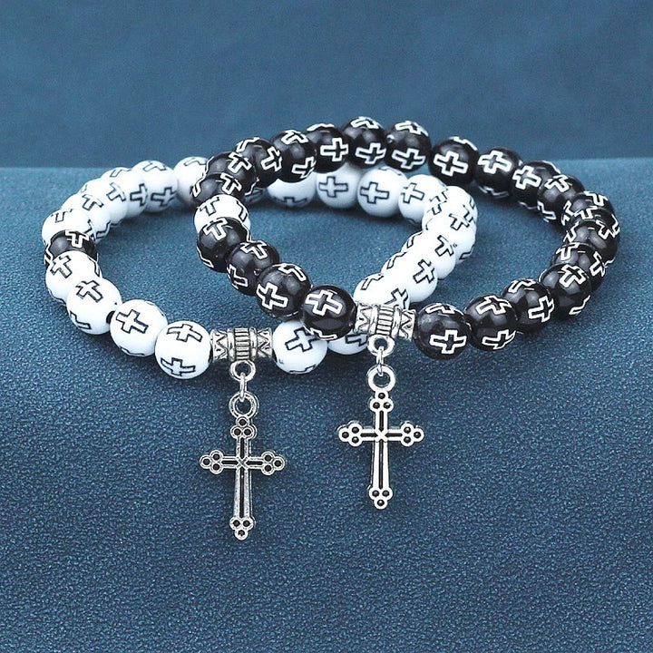 Christianartworkshop Cross Printed Black & White Bead Bracelet - Black - image 1