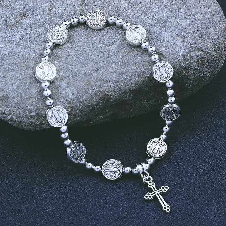 Christianartworkshop Metal Cross Pendant St. Benedict Theme Bracelet - Silver - image 1