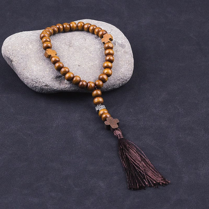 Christ Wooden Baptism Tassel Beaded Bracelet Rosary - Tassel - image 3