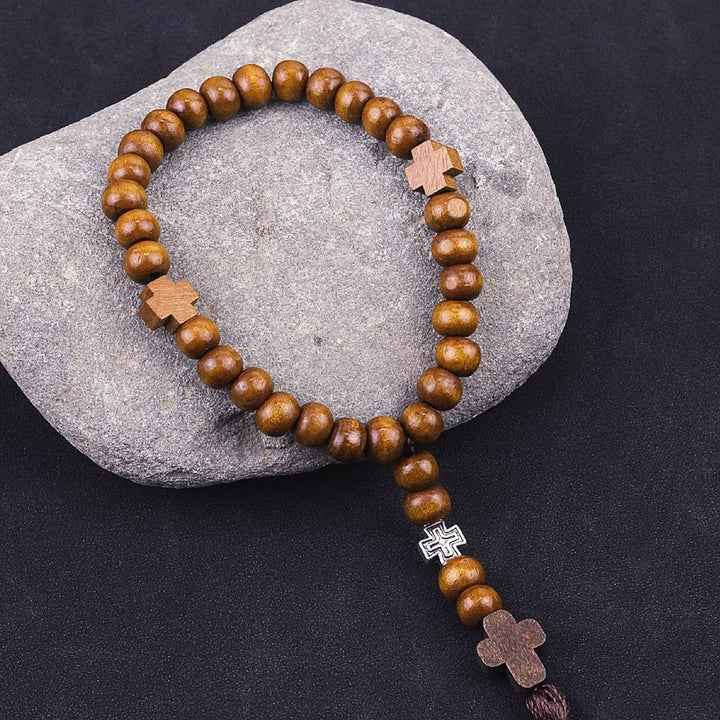 Christ Wooden Baptism Tassel Beaded Bracelet Rosary - image 4