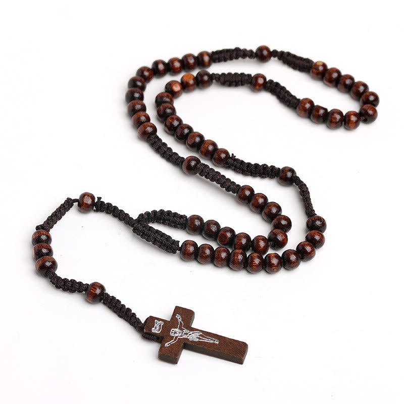 Christian Wooden Cross Prayer Rosary - Coffee - image 3
