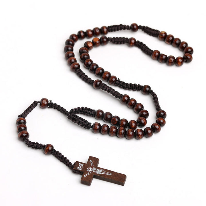 Christian Wooden Cross Prayer Rosary - Coffee - image 3