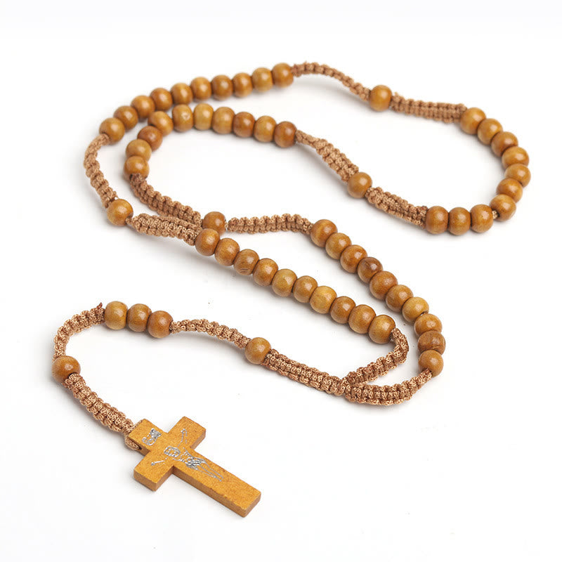 Christian Wooden Cross Prayer Rosary - Brown - image 2