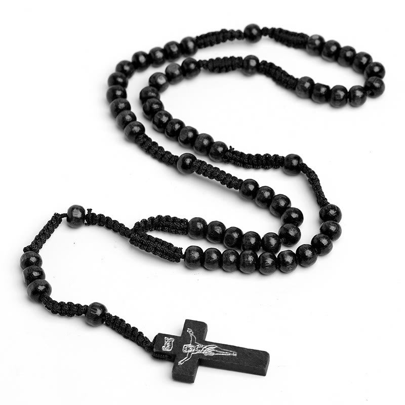 Christian Wooden Cross Prayer Rosary - Black - image 4
