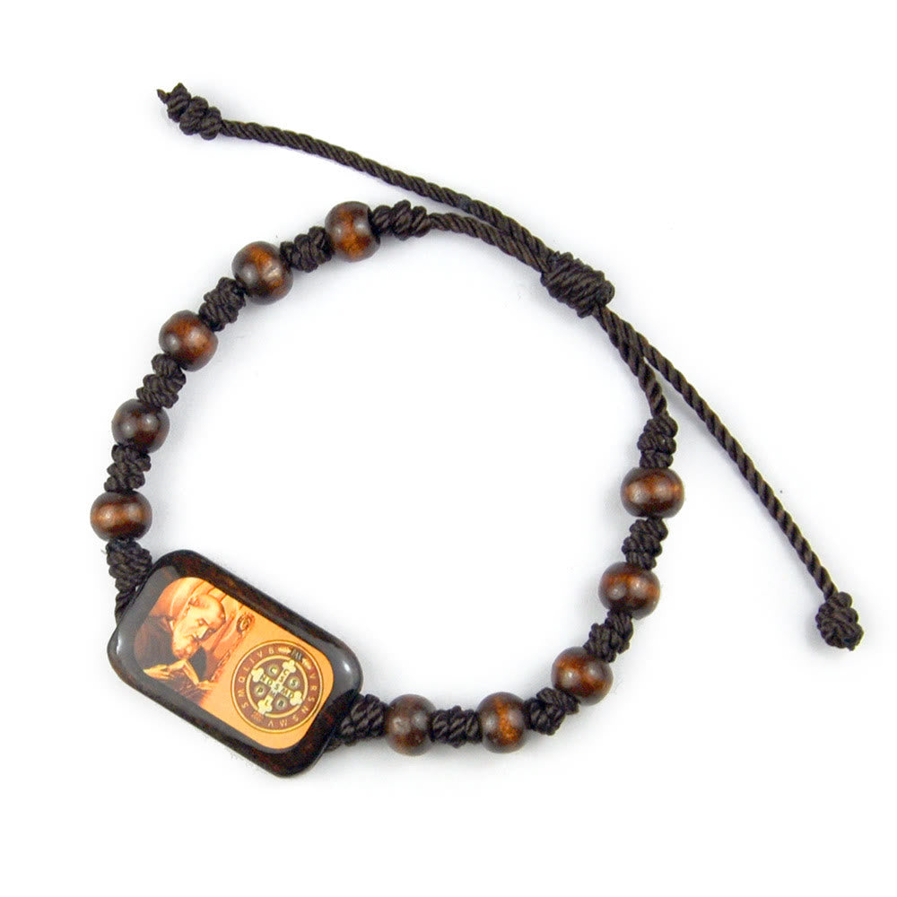 Christianartworkshop Catholic Wooden Oil Drip St. Benedict Image Bracelet - St. Benedict - image 1