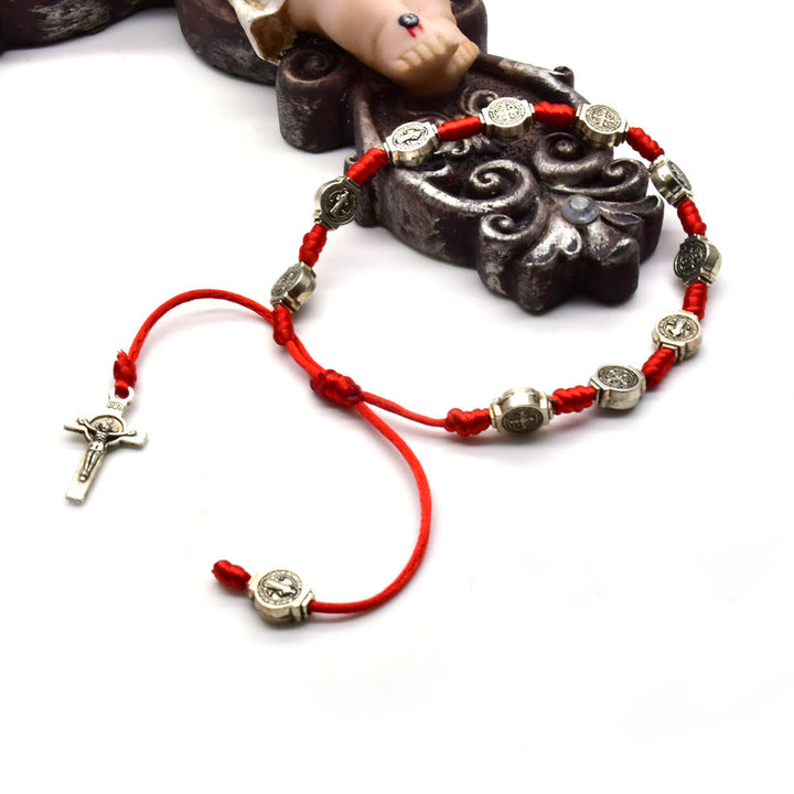 Christianartworkshop St. Benedict Knotted Red String Amulet Bracelet - Red - image 1