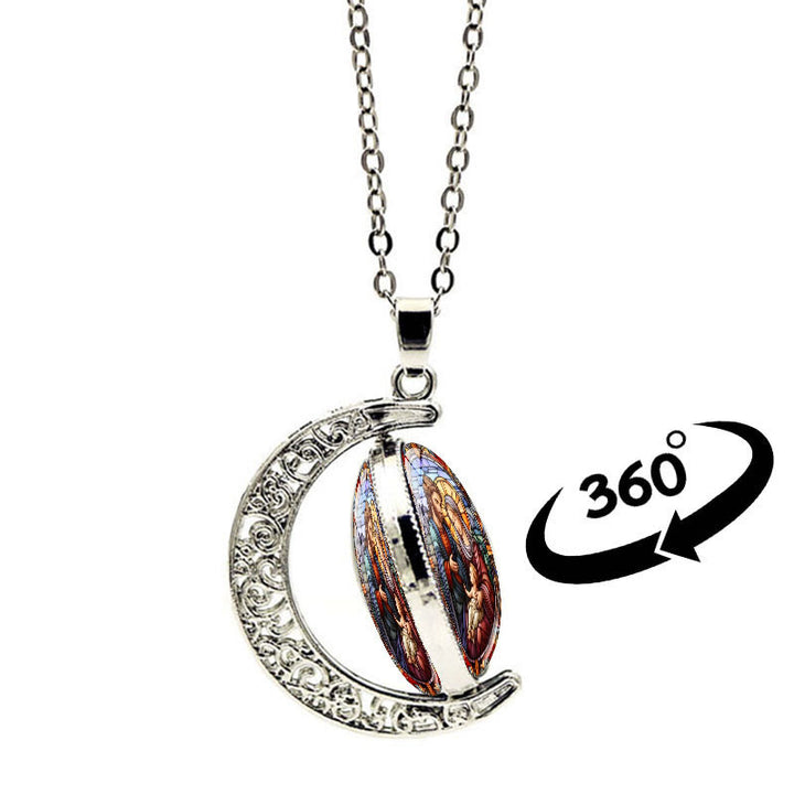 Christianartworkshop Jesus Holy Family Double-Sided Rotating Moon Pendant Necklace - image 2