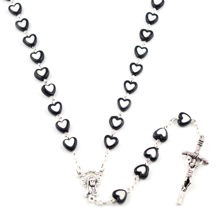 Colorful Jesus Cross Heart-shaped Rosary - Black - image 6