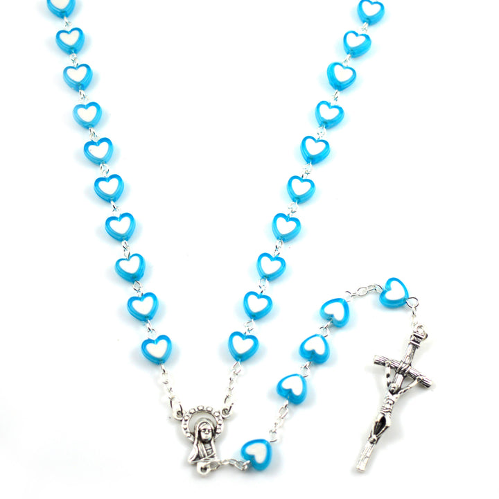 Colorful Jesus Cross Heart-shaped Rosary - Blue - image 4