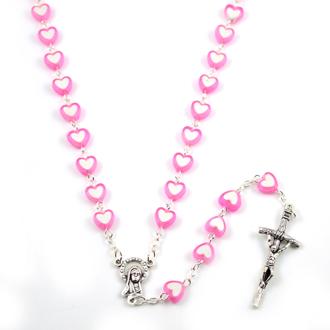 Colorful Jesus Cross Heart-shaped Rosary - Pink - image 5