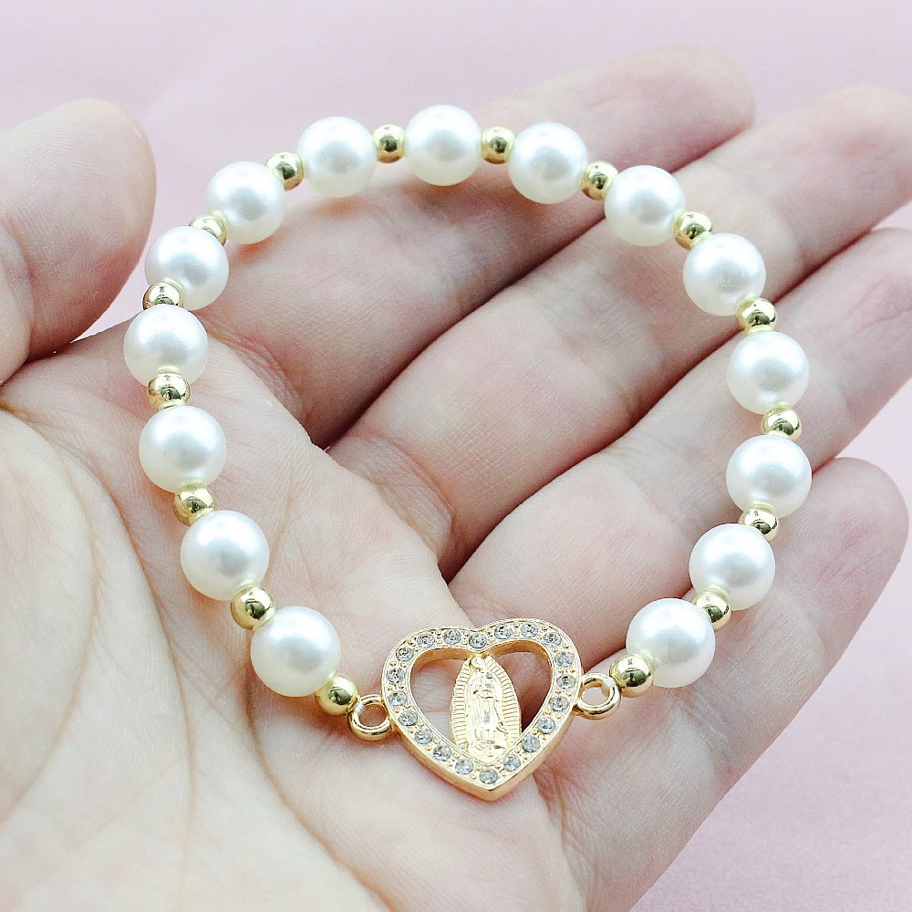 Christianartworkshop Rhinestones Heart-shaped Virgin Mary Pearl Bracelet - image 3