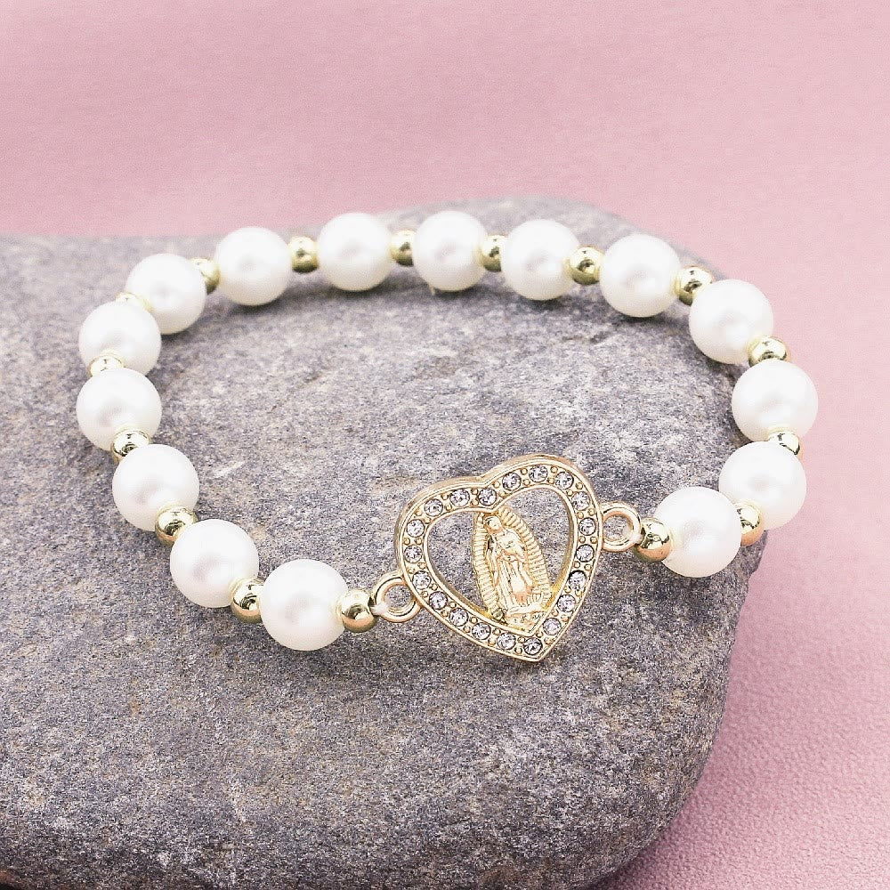 Christianartworkshop Rhinestones Heart-shaped Virgin Mary Pearl Bracelet - Our Lady - image 1