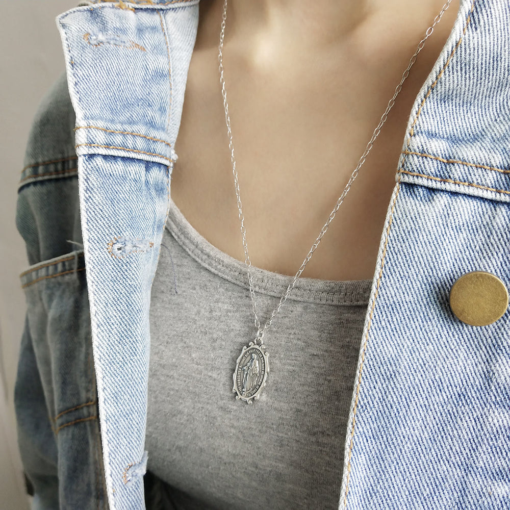 Christianartworkshop 925 Sterling Silver Virgin Mary Christ Prayer Necklace - image 2