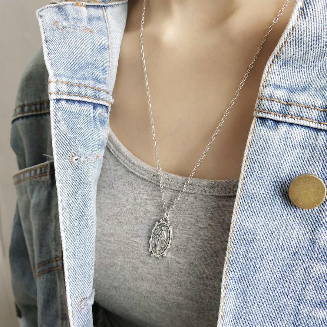 Christianartworkshop 925 Sterling Silver Virgin Mary Christ Prayer Necklace - image 2