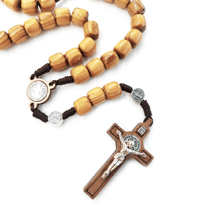Crafted Natural Wood St. Benedict Crucifix Rosary - image 3