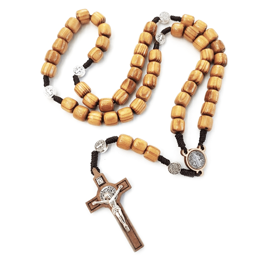 Crafted Natural Wood St. Benedict Crucifix Rosary - image 5