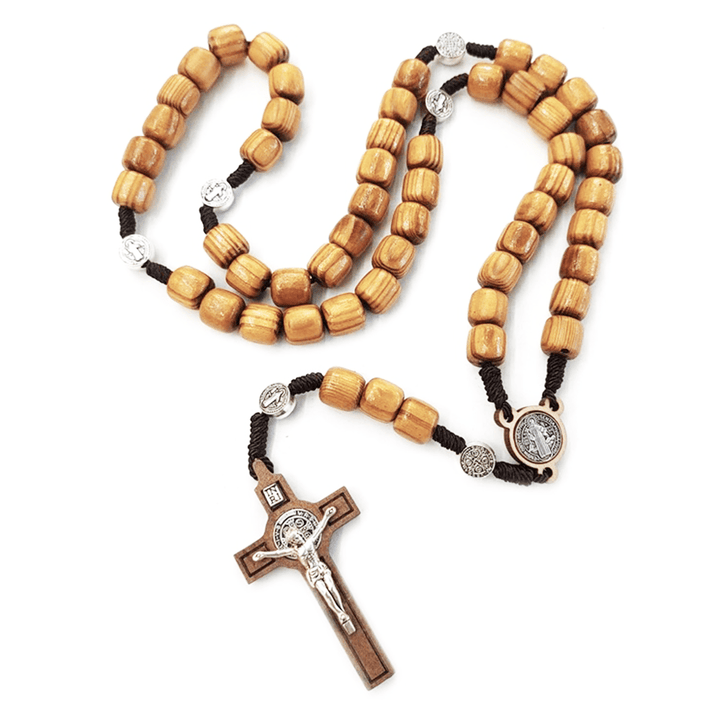 Crafted Natural Wood St. Benedict Crucifix Rosary - image 5