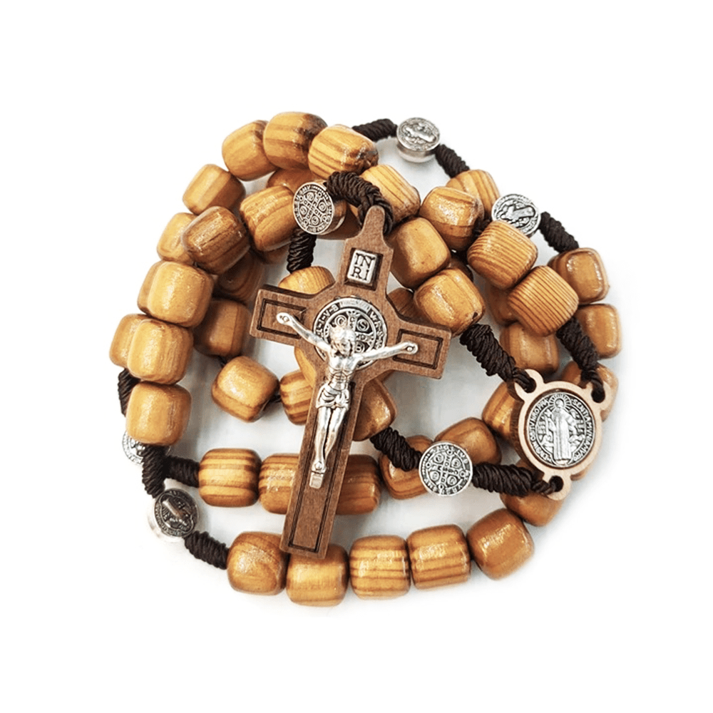 Crafted Natural Wood St. Benedict Crucifix Rosary - image 4