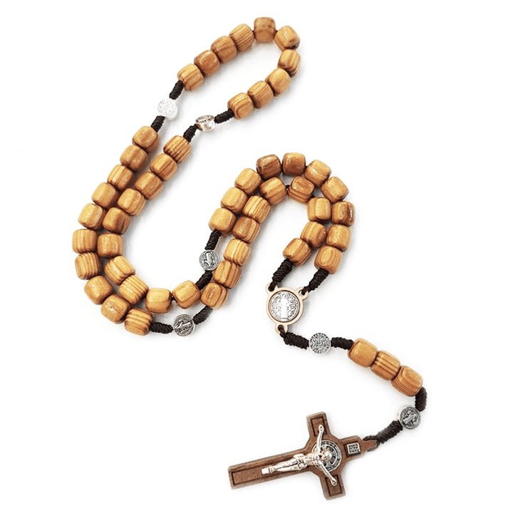 Crafted Natural Wood St. Benedict Crucifix Rosary - image 2