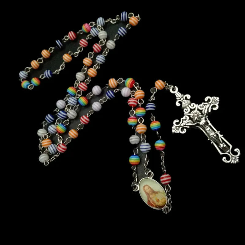 Resin Beads Crucifix Rainbow Mixed Color Rosary - image 2