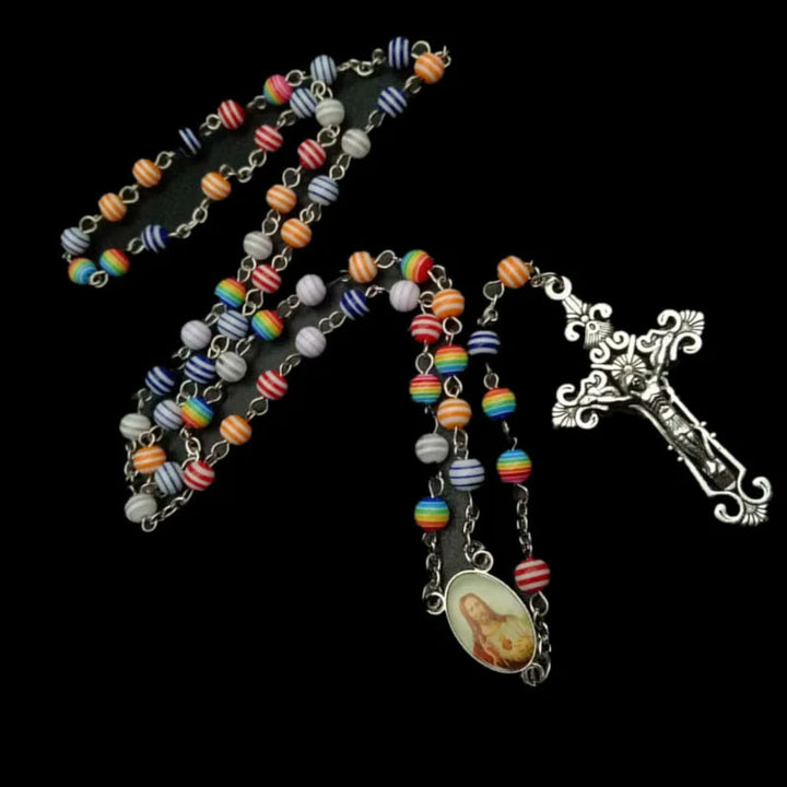 Resin Beads Crucifix Rainbow Mixed Color Rosary - image 2