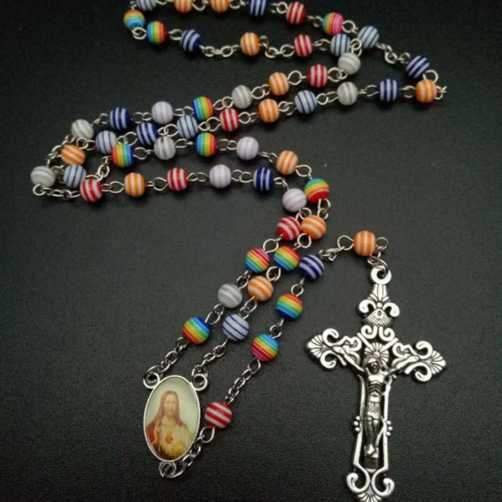 Resin Beads Crucifix Rainbow Mixed Color Rosary - Multicolor - image 1
