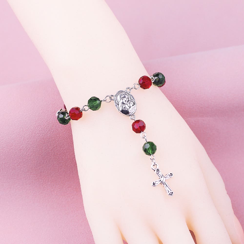 Virgin Mary Red & Green Crystal Rosary Bracelet - image 2